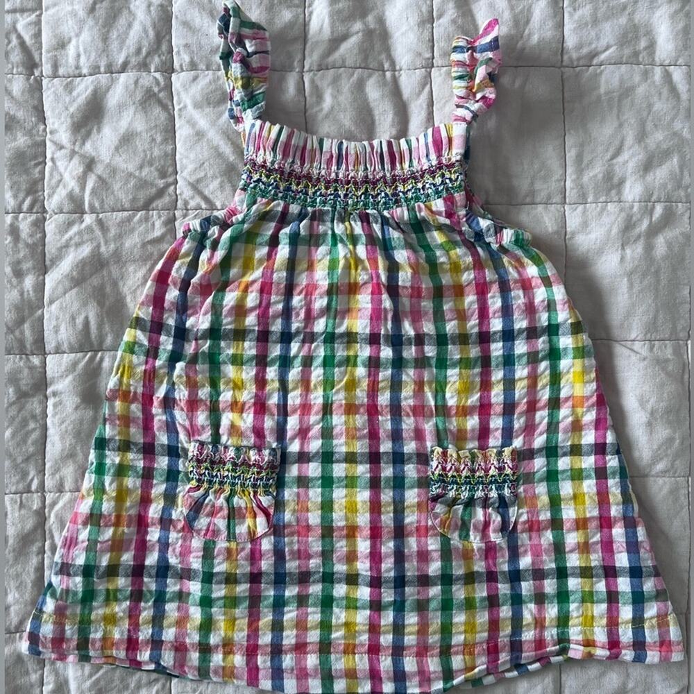 Baby Boden Rainbow Gingham Smocked Pinnie Pocket Dress Cottagecore- 12-18 Months